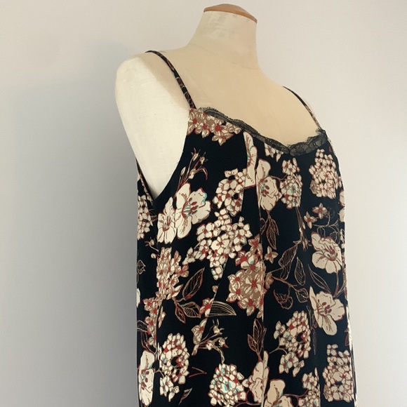 CALIFORNIA MOONRISE strappy Slip Dress black/cream/rust/brown w/ lace trim. M - Picture 5 of 11